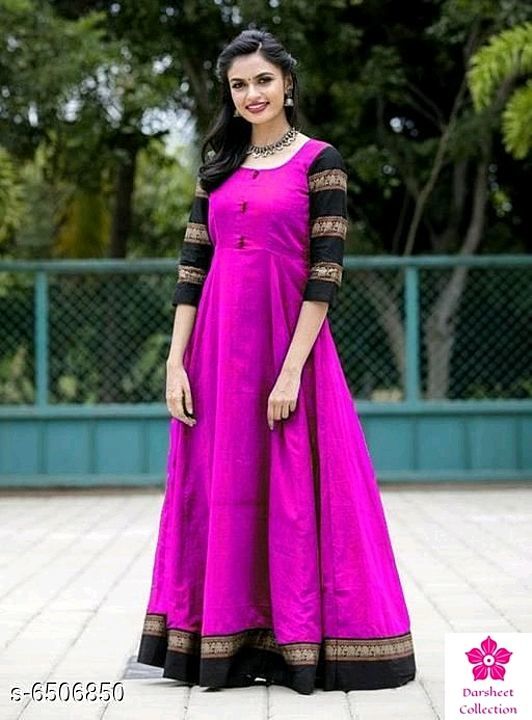 Post image Catalog Name:*Modern Fancy Women's Gown*
Fabric: Heavy Rayon
Sleeve Length: Three-Quarter Sleeves
Pattern: Printed
Combo of: Single
Sizes:
XL (Bust Size: 42 in, Size Length: 54 in) 
L (Bust Size: 40 in, Size Length: 54 in) 
M (Bust Size: 38 in, Size Length: 54 in) 
XXL (Bust Size: 44 in, Size Length: 54 in) 
XXXL (Bust Size: 46 in, Size Length: 54 in) 
4XL (Bust Size: 48 in, Size Length: 54 in) 

Dispatch: 2-3 Days
Designs: 7