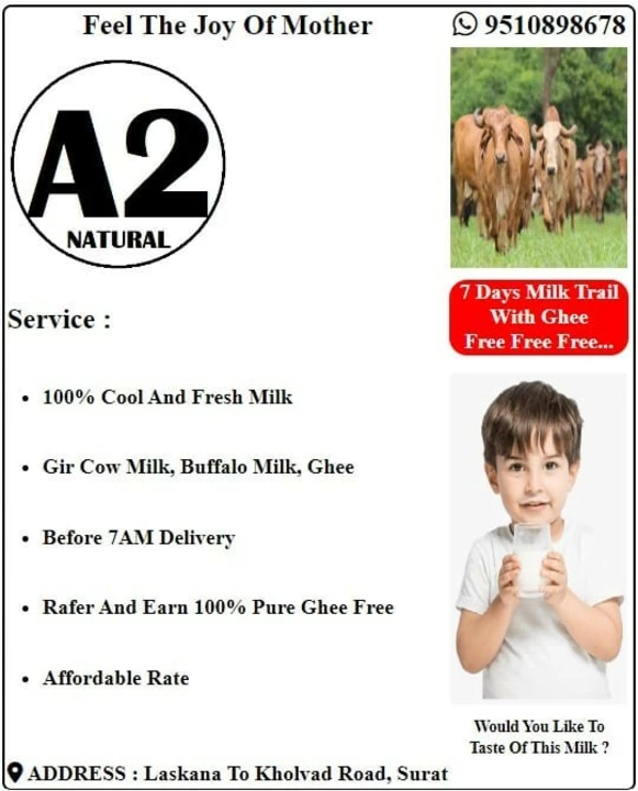A2 Gir Cow Milk, Buffalo Milk, Ghee uploaded by A2 Natural on 11/26/2022