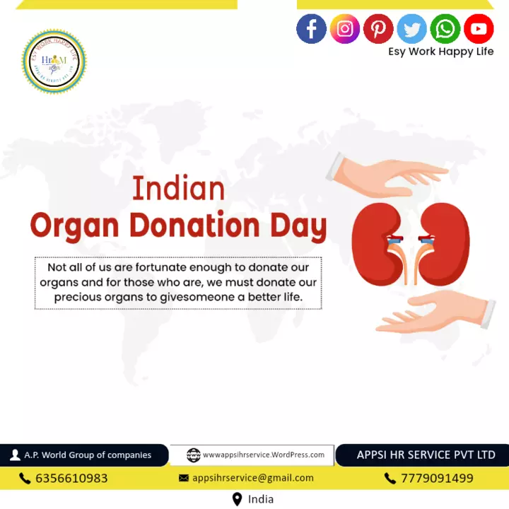 Post image Indian Organ Donation Day
Not all of us are fortunate enough to donate our organs and for those who are, we must donate our precious organs to givesomeone a better life.#appsihrservice