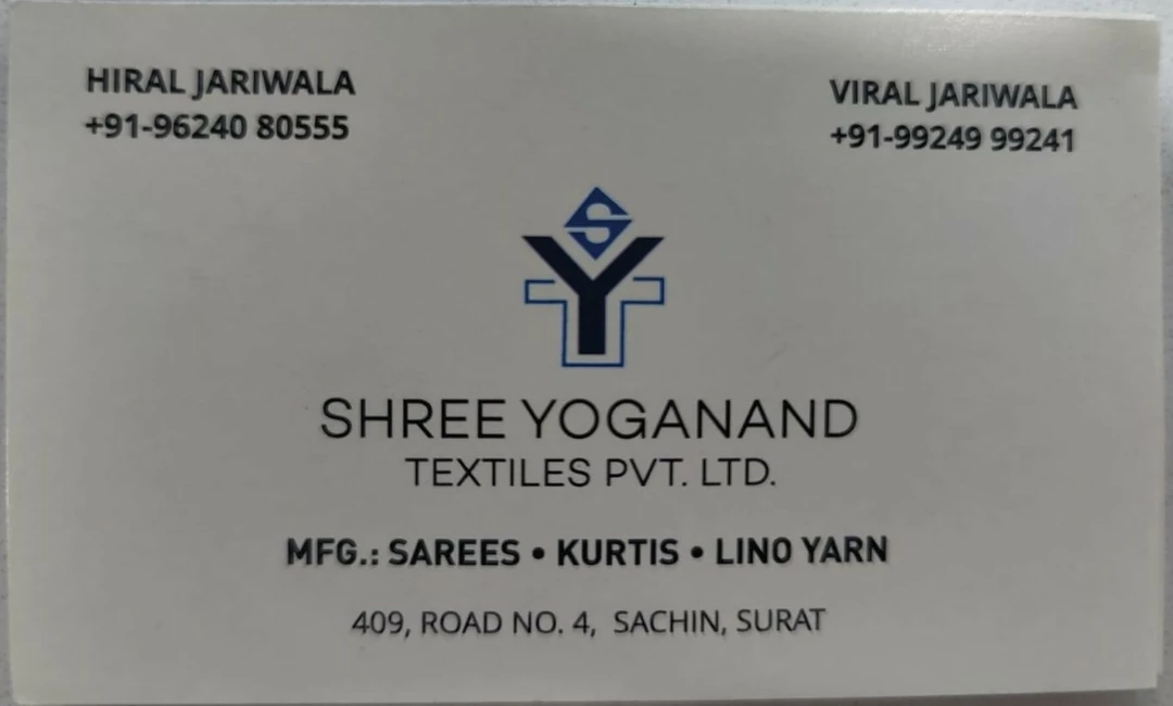 Visiting card store images of Shree Yoganand textile pvt. Ltd