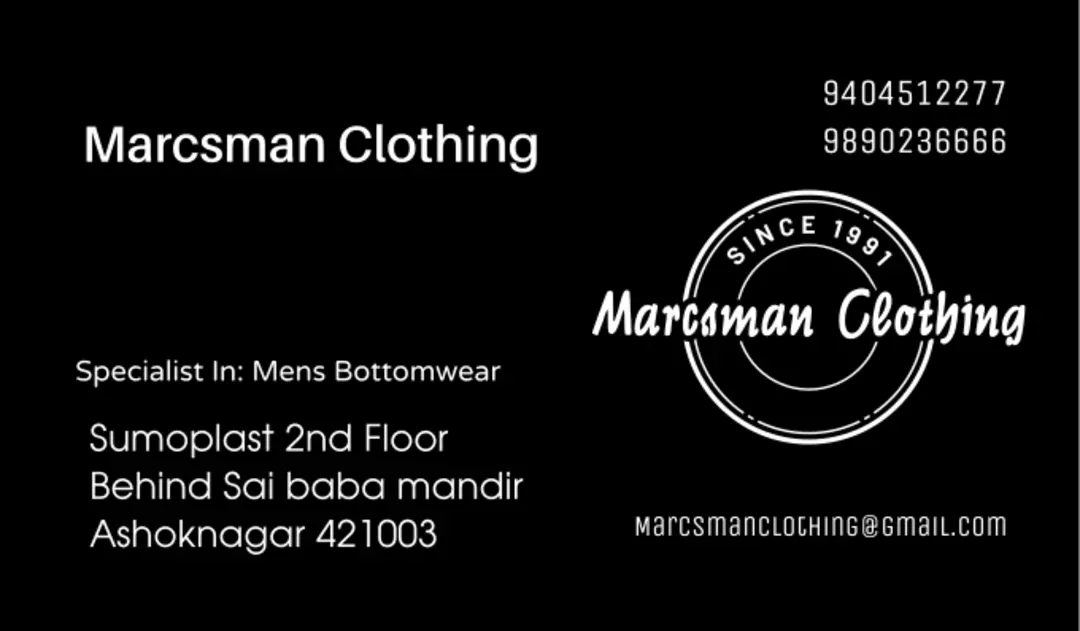 Visiting card store images of Marcsman Clothing