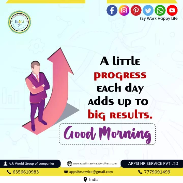 Post image A LITTLE PROGRESS EACH DAY Adds up to big results.
#GoodMorning#appsihrservice