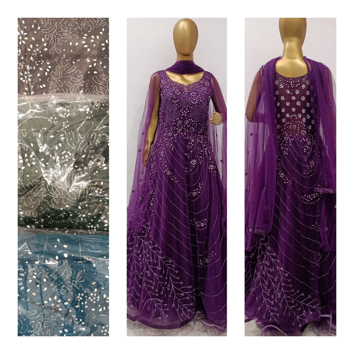 Post image Net Gown with  front back work price 3295/  4 color in 1set
Total 4x3295=13180
+GST 12%