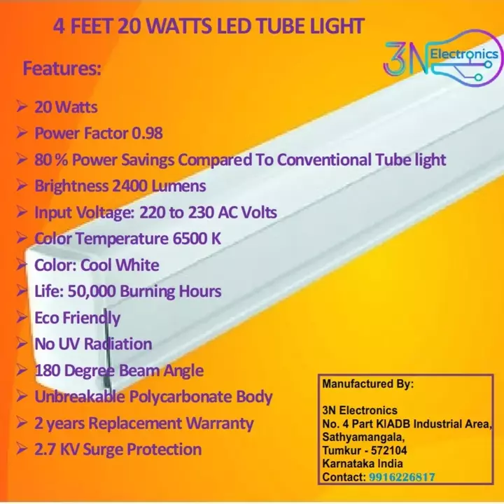 4 Feet T5 20 W LED Tube light  uploaded by 3N Electronics  on 11/28/2022