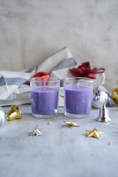 Post image Plain purple shot glass candle... For decorating weddings &amp; different kind of parties &amp; occasions... Blend of Vegetable &amp; Mineral wax...