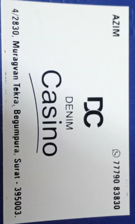 Visiting card store images of Denim casino