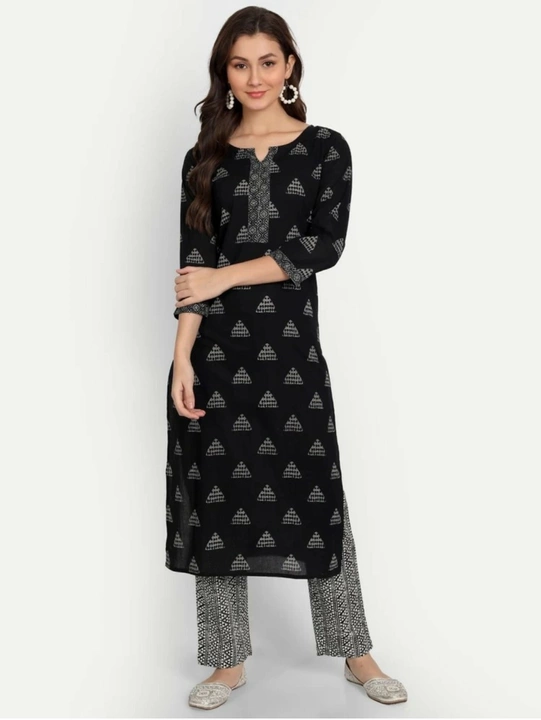 Women black and grey colour straight kurta pants set uploaded by business on 11/29/2022