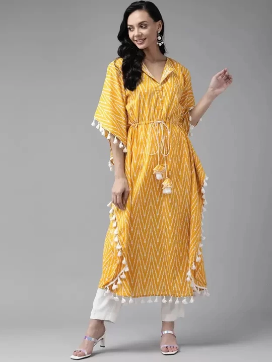 Women yellow color printed kaftan uploaded by Sarraf Garments on 11/29/2022