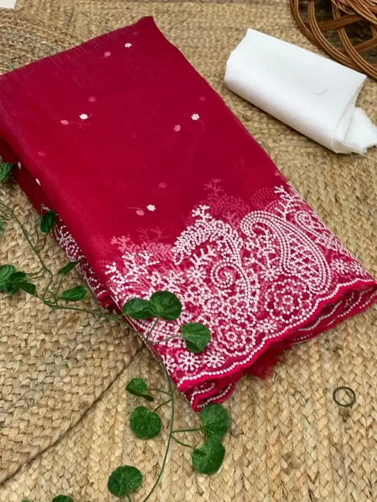 Organza silk saree with Heavy embroidery work in all over saree with butti nd embroidery aarco .` uploaded by Lkgkart.in on 11/29/2022