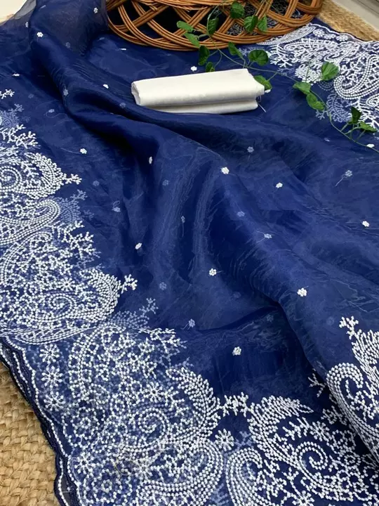 Organza silk saree with Heavy embroidery work in all over saree with butti nd embroidery aarco .` uploaded by Lkgkart.in on 11/29/2022