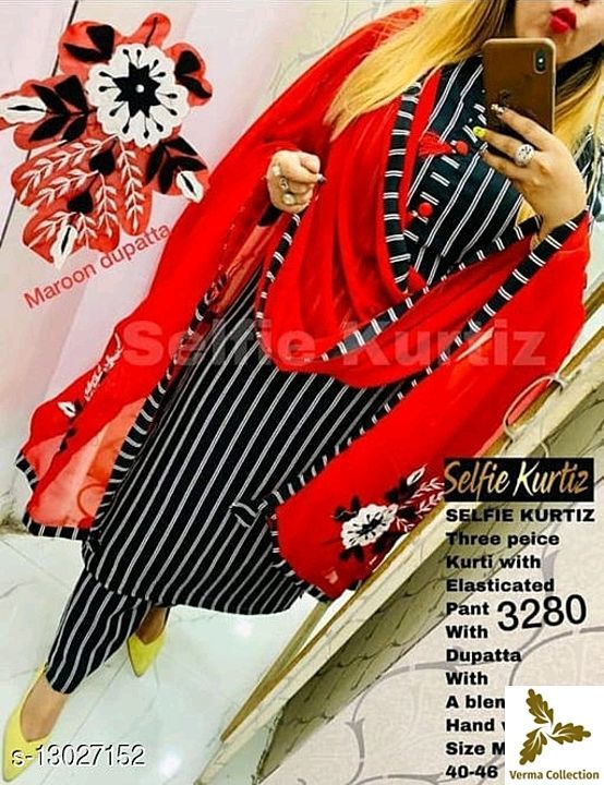 Kurta Sets  Kurta Fabric: Rayon Bottomwear Fabric: Rayon Fabric: Rayon Sleeve  uploaded by business on 1/26/2021