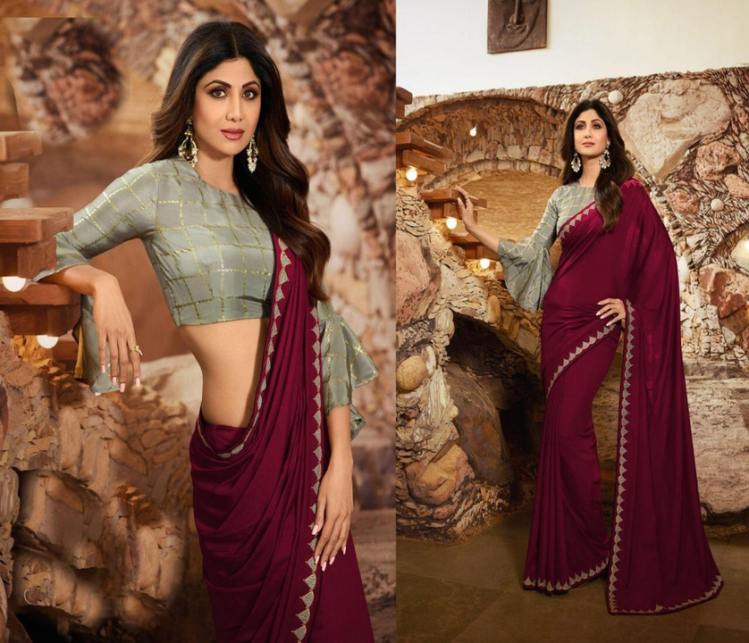 Shilpa Shetty Designer Maroon Party Style Art Silk Saree With Fancy Blouse uploaded by business on 11/30/2022