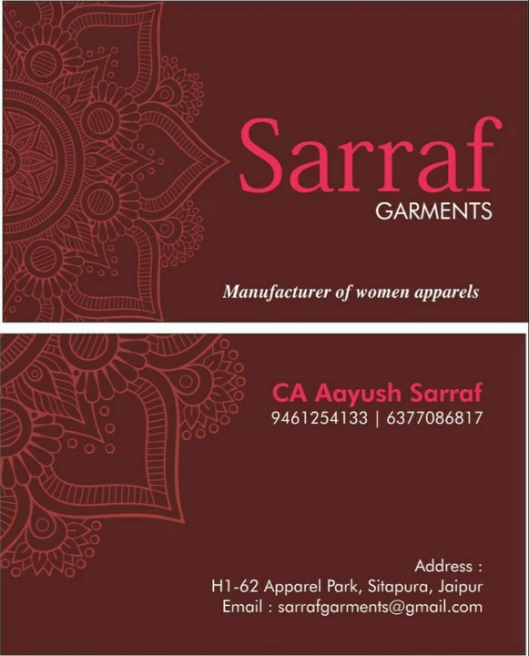 Visiting card store images of Sarraf Garments