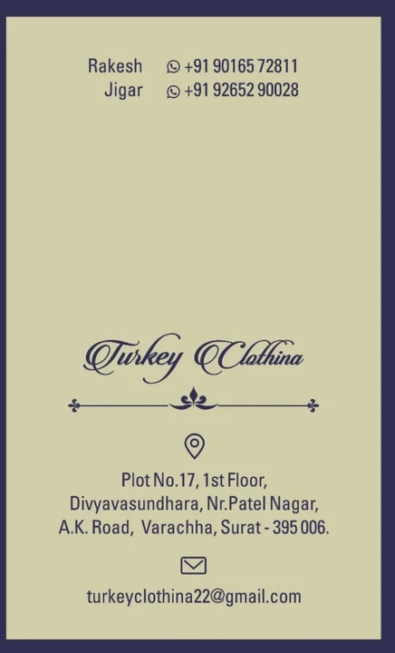 Visiting card store images of Turkey Clothina 