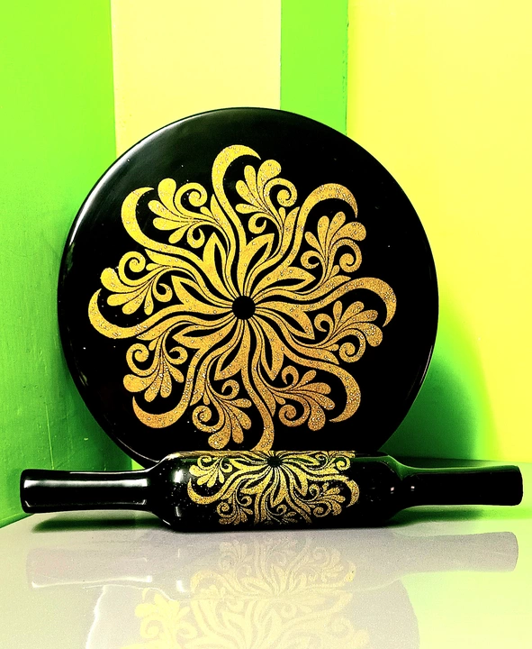 Decorative Marble Chakla-Belan set, Golden Black, 10" Dia uploaded by Metal Design Inc on 11/30/2022