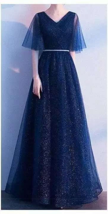 Post image Amazing Starry Sky Bling Pleated Blue A Line Homecoming •DressColor: Navy Blue.•Details:(1900/-)Dresses Length: Floor LengthNeckline: V NeckSleeve Length(cm): Half SleevesSleeve Style: Cap sleeveStyle: ElegantWaistline: NaturalMaterial:Polyester &amp; SpandexPatternï¼Shining gold power Silhouette: A Line FlaredDecoration: Diamond waist beltZipper: Back Lace upOccasion: Wedding Guest, Party, Semi Prom, Prom, Cocktail, Event, Red Carpet, Formal Occasion, Bridesmaid, Mother of the Bride Dress, Mother of the Gloom Dress, Mother Dresses, Homecoming, Graduation Dresses...........:meesho.com/NSSfashiondesigner