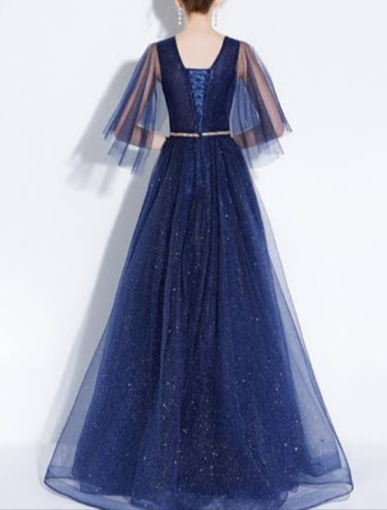 Amazing Starry Sky Bling Pleated Blue A Line Homecoming Dress uploaded by business on 11/30/2022