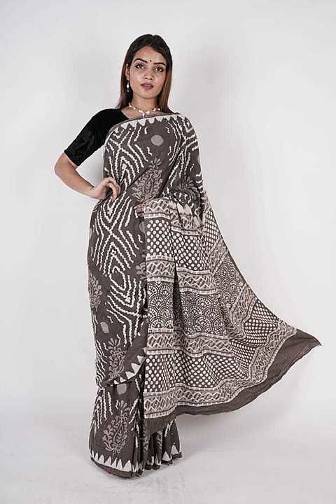 Cotton hand block printed dabu print sarees uploaded by ECOBIZZ TECHNOVATIONS LLP on 7/2/2020