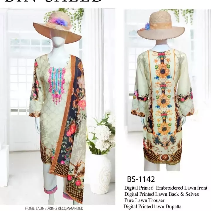 Post image *BIN SAEED LAWN READY MADE COLLECTION 2022*        *Vol:12*
 *FABRIC:* *LAWN  EMBROIDERY SHIRT**DIGITAL PRINTED LAWN DUPATTA* *LAWN TROUSERS WITH EMBROIDERY*
 *SIZE: XL(42)*
 *RATE: 1650/- Shipping 🆓*
 *DISPATCH READY*