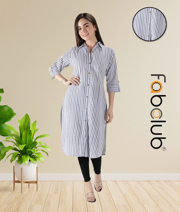 Cotton Striped Printed Straight White Women Kurti uploaded by Fab Creation on 5/30/2024
