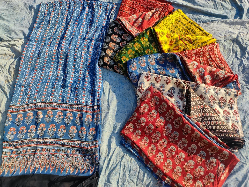 Ajrakh hand block print modal silk suit 3 pic my whatsapp number uploaded by business on 12/2/2022