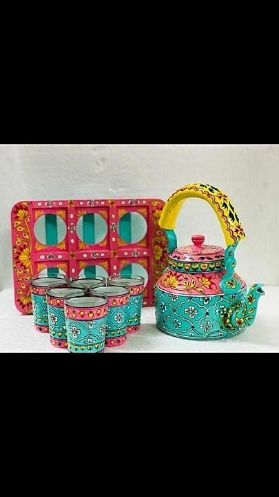 Hand Painted Tea kettles with 6 Glass sets and wooden Cart.   uploaded by RAJAT HANDICRAFTS on 1/27/2021