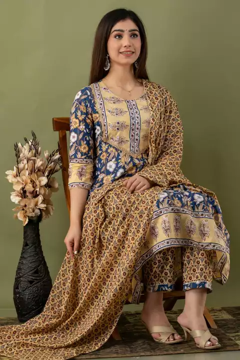 Anarkali Kurti With Pant And Printed Dupatta uploaded by Rhyno Sports & Fitness on 12/2/2022