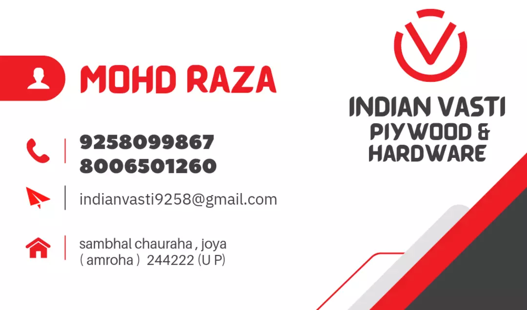 Visiting card store images of Indian Vasti Plywood & Hardware
