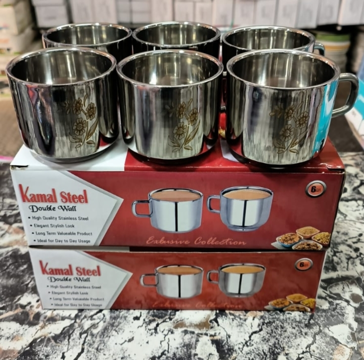 S.S Double Wall Tea Coffee Cup 6 Pcs Box Laser uploaded by business on 12/2/2022