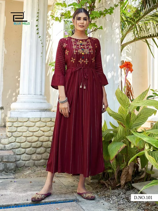 _Long Embroidery work gown with Fancy Sleeves Pattern_ uploaded by Krishna Collection on 12/3/2022