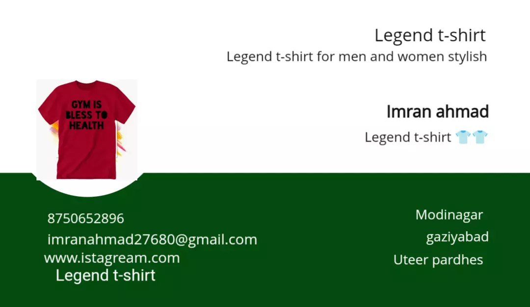 Visiting card store images of Legend t-shirt