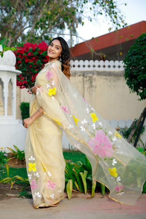 LEMON HANDPAINTED ORGANZA SAREE uploaded by business on 12/4/2022