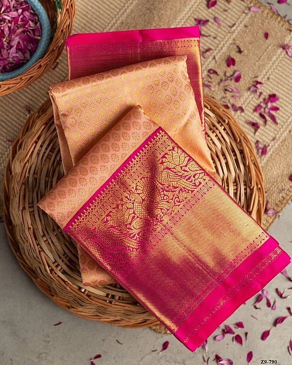 Post image Kanchipuram silk saree
🌸🌸🌸🌸🌸🌸🌸🌸🌸🌸

It is woven from pure mulberry silk. While the silk belongs to South India, the pure gold and silver zari comes from Gujarat. The silk thread that is used to weave the saree is dipped in rice water and sun-dried before it is used in order to increase both, its thickness and stiffness.

Blouse fabric:
Kanchipuram silk