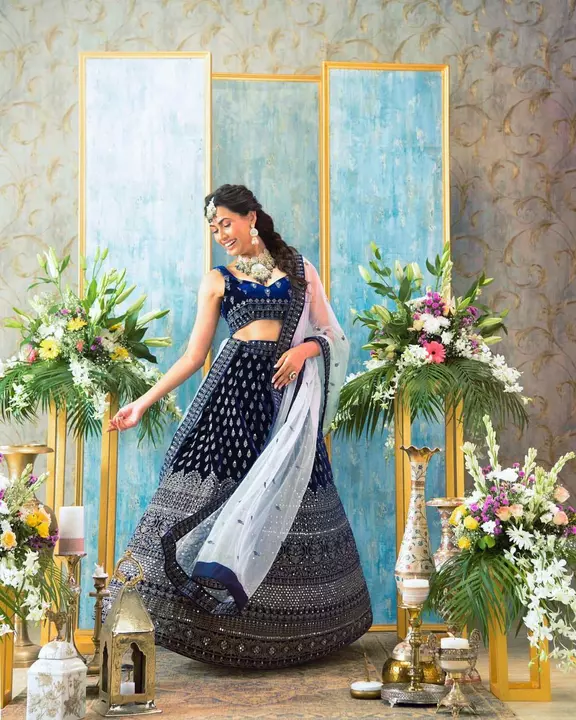NEW BEUTIQUE STYLE BLUE VELVET SEQUENCE EMBROIDERED WORK LEHENGA CHOLI WITH DUPATTA LAUNCH uploaded by H&M BOUTIQUE  on 12/5/2022