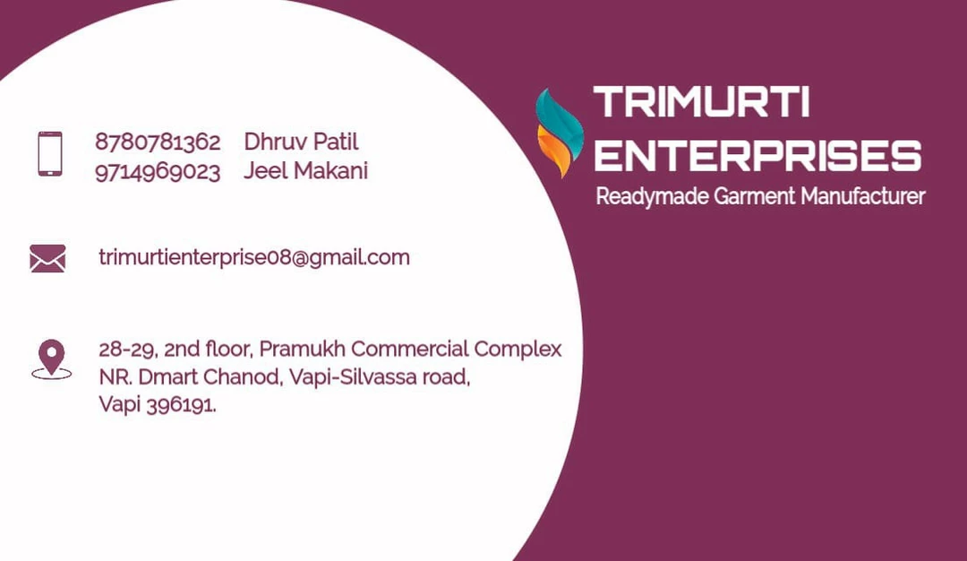 Visiting card store images of Trimurti garments