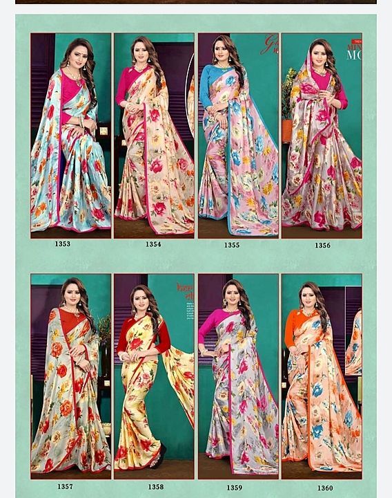 Post image catalog name. Kajri
Fabric. satin ceefon flower print with daimond border
pic.     8