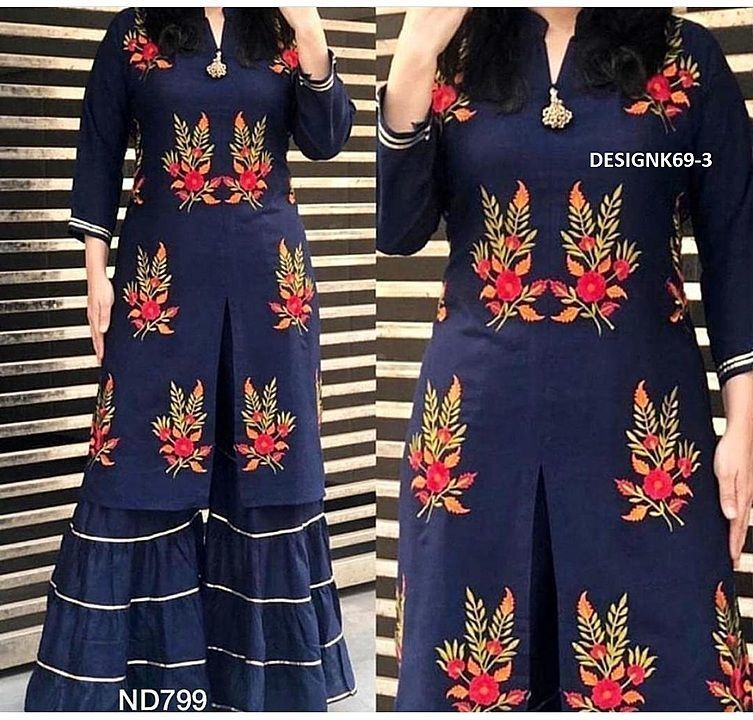 Post image https://wa.me/918160300361
Catalogue Name-  *Kajol*

✨Details
*👗Top Fabrics* :- Heay Rayon with Embroidery Work
*👖 Pazzo* :- Heay Rayon With Embroidery Work

*🎗Size* :- XL(42) XXL(44)
  
*🌈 Length* :--&gt; *42+*
*☣Designs* :- 5 pcs*