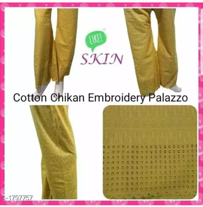 Cotton full chikan embroidery Palazzo skin color free size uploaded by Shreyashi's Collections  on 12/6/2022