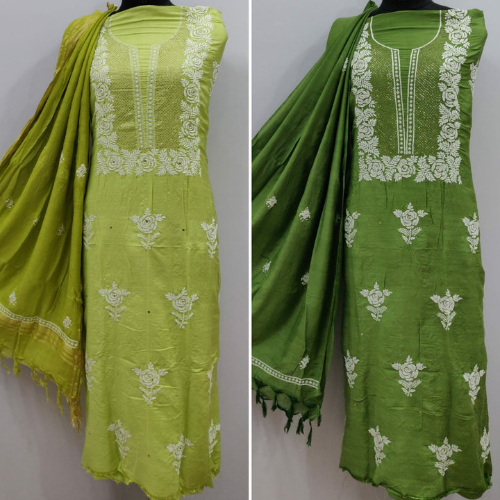 Pure Bhagalpur Silk Suit  uploaded by Lucknowi Ada Chikankari Studio on 12/7/2022