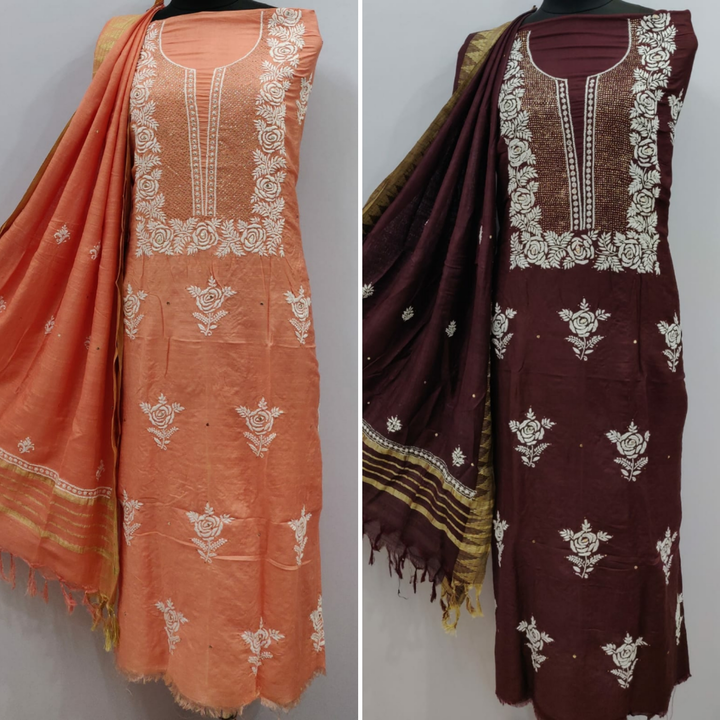 Pure Bhagalpur Silk Suit  uploaded by Lucknowi Ada Chikankari Studio on 12/7/2022
