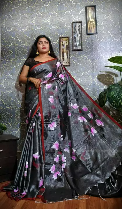 Post image Tishu Khadi Cotton Saree With Blouse pcs