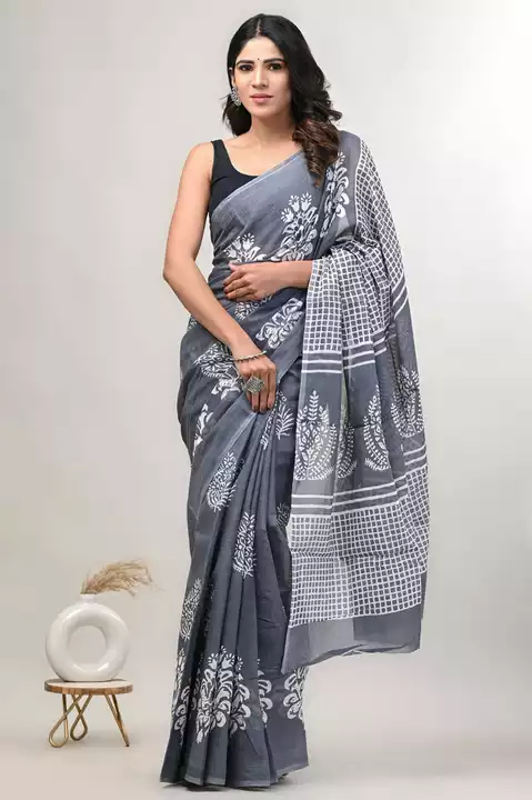 Cotton printed saree with blouse pcs.  uploaded by Inbox Handicrafts on 12/7/2022