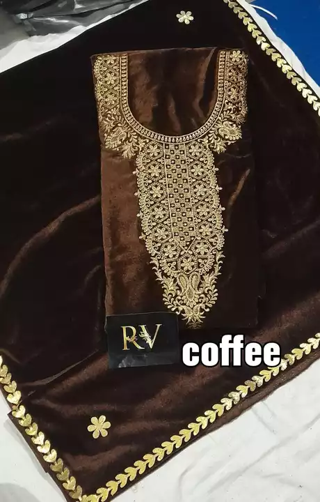 Velvet suits with Velvet stole Embroidery at wholesale prices  uploaded by Rv Products on 12/8/2022