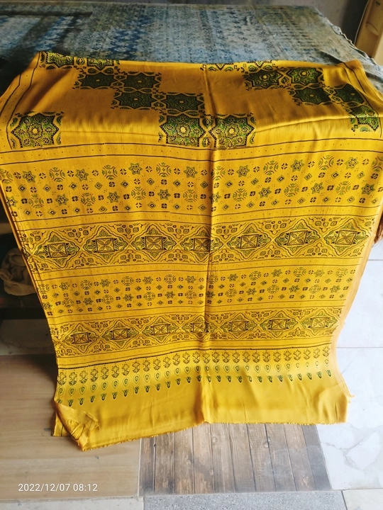 100% natural Ajrakh hand block print Modal silk saree  uploaded by Ajrakh natural handicraft on 12/8/2022