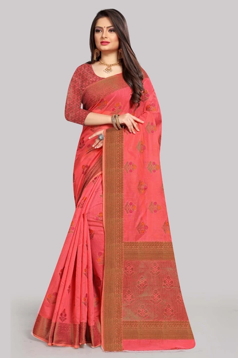 Cotton pink jacquard saree uploaded by business on 12/8/2022