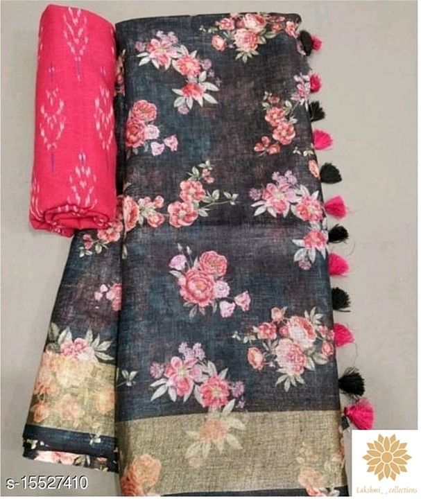 Catalog Name:*Trendy Refined Sarees*
Saree Fabric: Linen
Blouse: Running Blouse
Blouse Fabric: Linen uploaded by Lakshmi collections on 1/30/2021