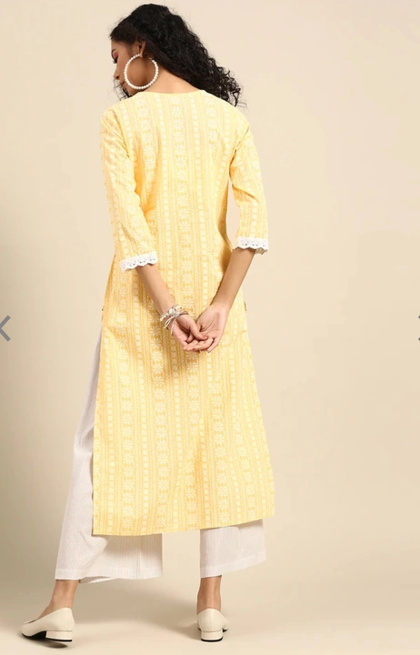 Women cotton yellow color Straight kurta uploaded by Sarraf Garments on 12/8/2022
