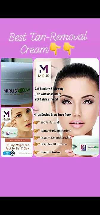 Post image *Mirus Divine Glow*
*Time to get lovely &amp; fair skin with MIRUS DIVINE GLOW that help optimize skin rejuvenation and nourishment thereby giving your skin a healthy sparkling glow.*

*Just use it and you will prove our product is best.*

*100% change your skin tone within 30days or get  mony back*

*100% mony back guarantee*

*100% Natural Ayurvedic &amp; Herbal Cream &amp; No Side Effects*

*Mrp Is 2500rs u can get more Discount if quatity order is in bulk*

To know more about our product call us at +91-9922276276