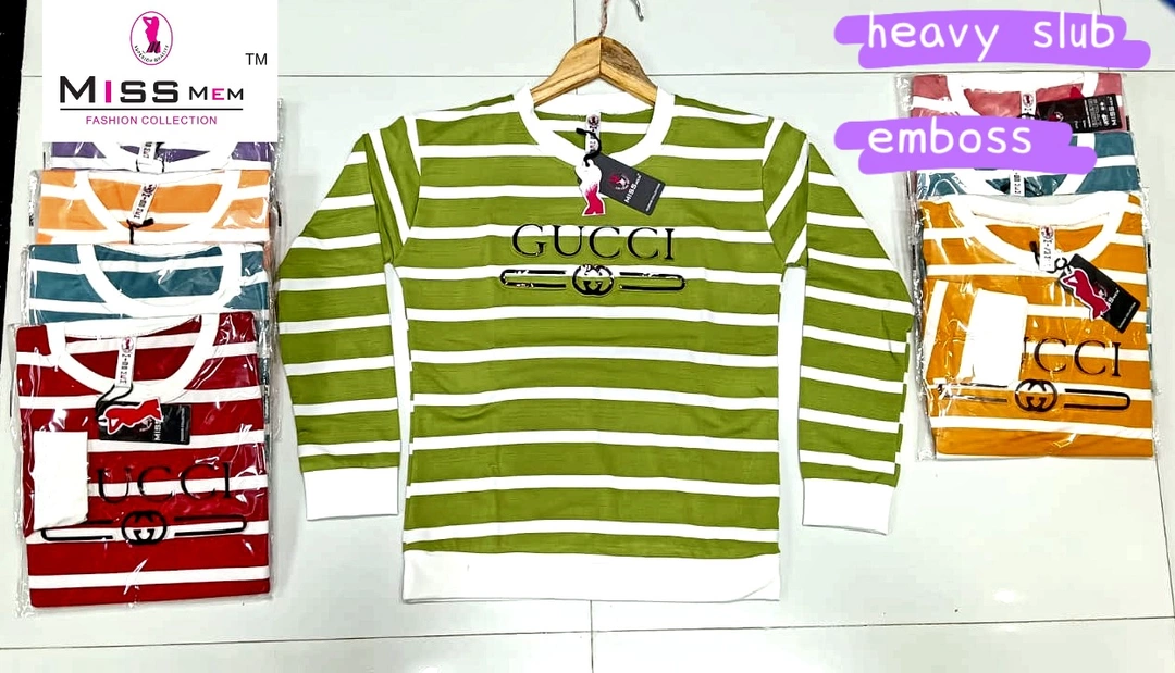 Heavy slub striped contrast full sleeve print T-shirt  uploaded by Miss mem T-shirt on 12/9/2022