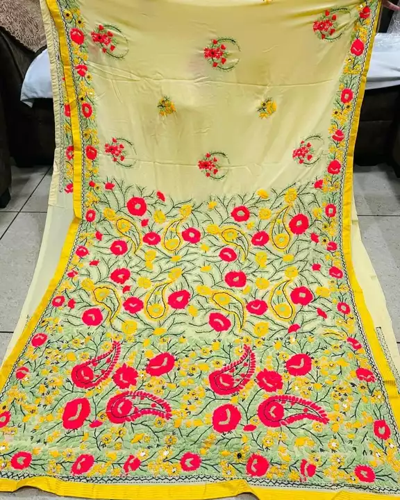 Hand embroidery pure Georgette saree uploaded by Lucknowi Ada Chikankari Studio on 12/9/2022